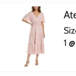 NWT atelier sona tie back midi dress  size L pastel pink womens dress